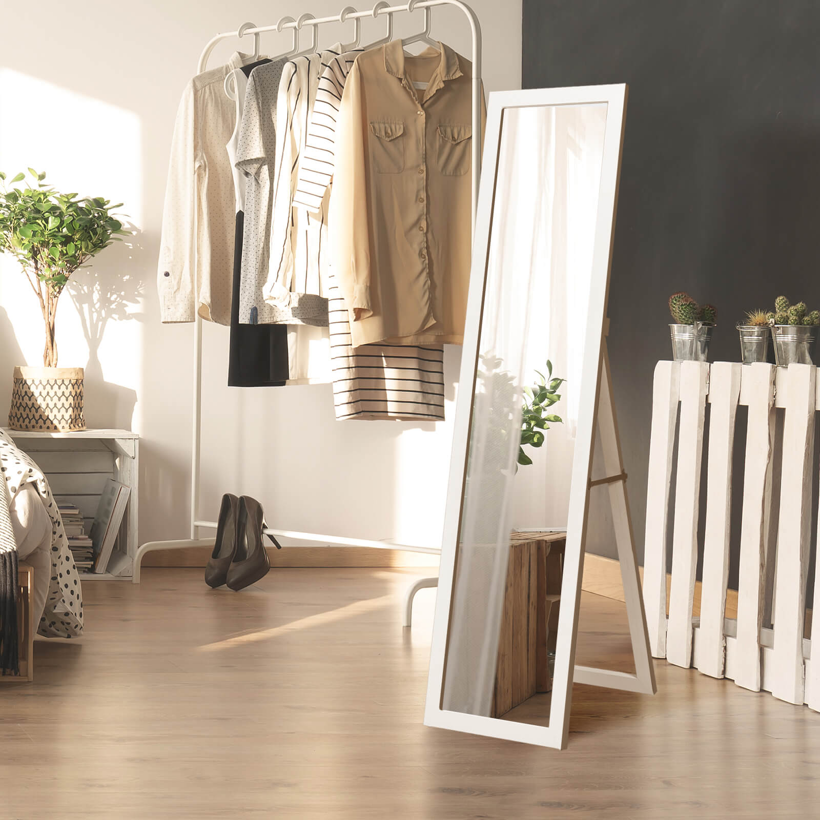 153 x 37 cm Wooden Frame Rectangle Full Length Mirror-White